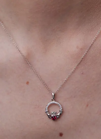 Claddagh Ruby Birthstone Pendant With Swarovski Crystals - July